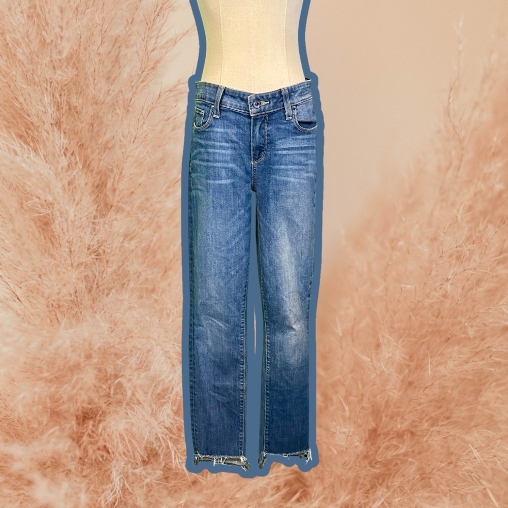 PAIGE Denim ‘Skyline Ankle Peg’ Raw Step-Hem Jeans in “Ariella” Wash Size 28